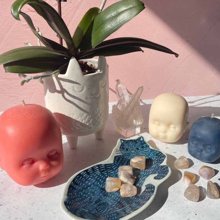 Doll Head Large Peach Candle