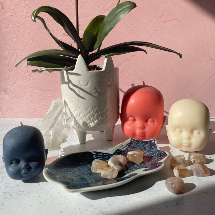 Doll Head Large Peach Candle
