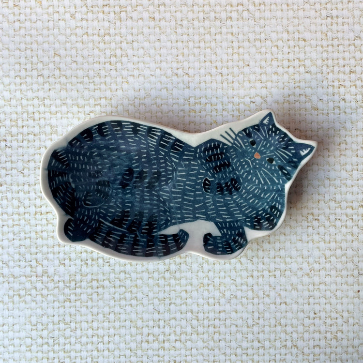 Large Indigo Cat Ceramic Dish