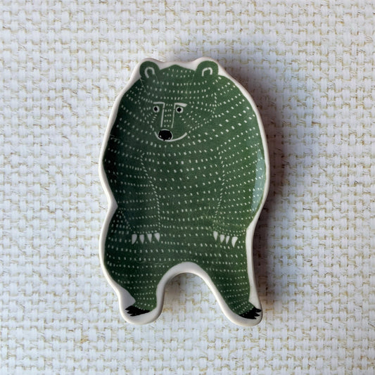 Large Green Bear Ceramic Dish