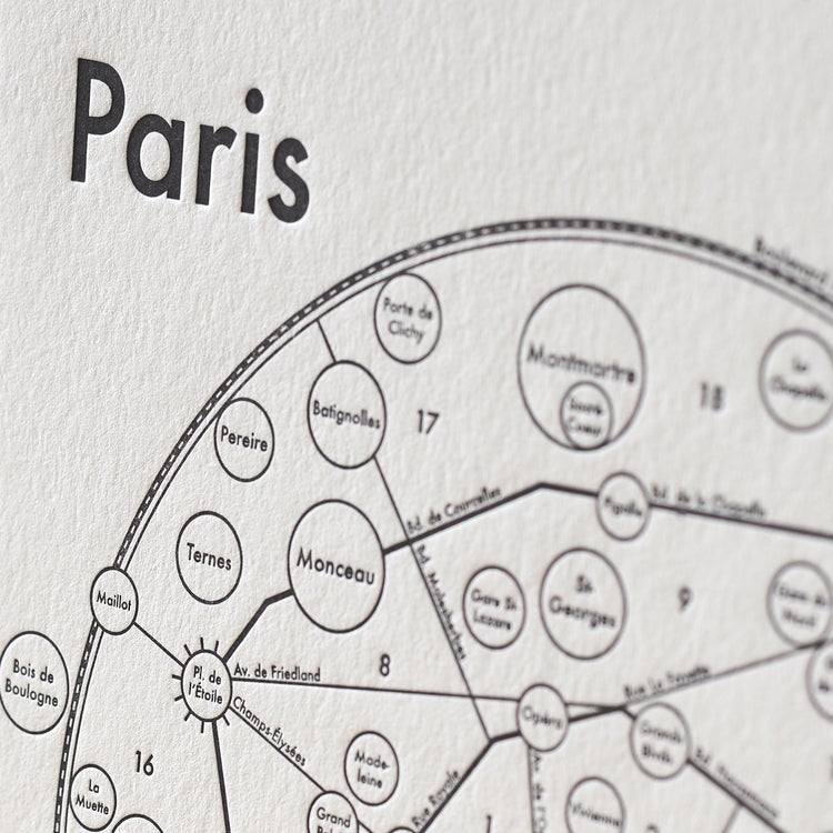 Paris Map Letterpress Print