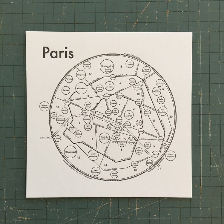 Paris Map Letterpress Print
