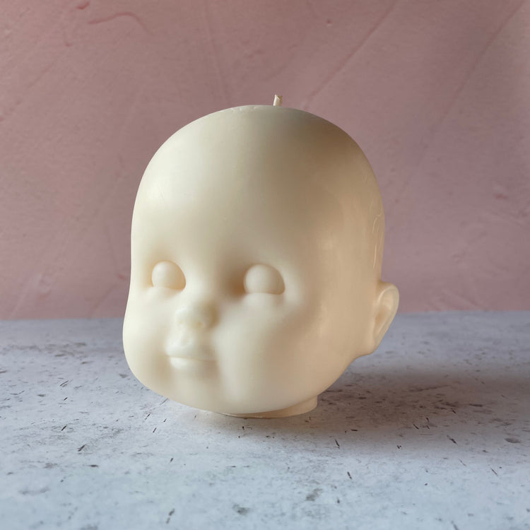 Doll Head Large Off White Candle
