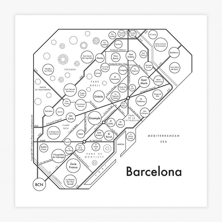 Barcelona Map Letterpress Print