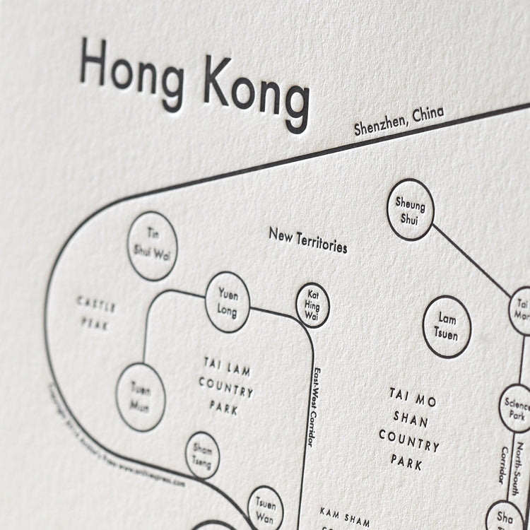 Hong Kong Map Letterpress Print