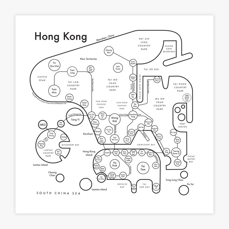 Hong Kong Map Letterpress Print