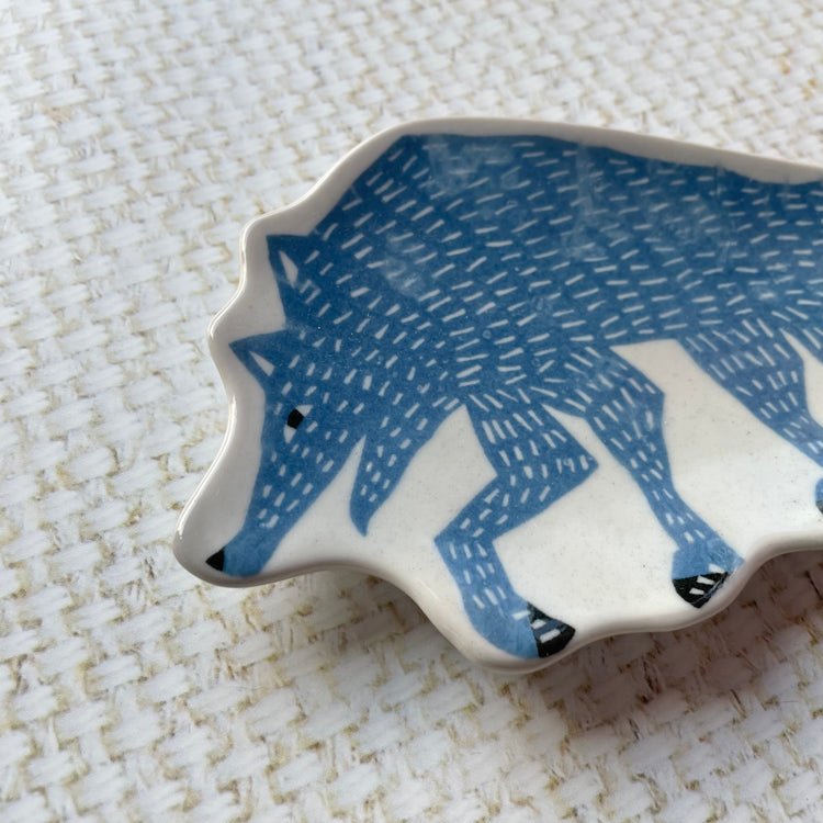 Blue Wolf Ceramic Dish
