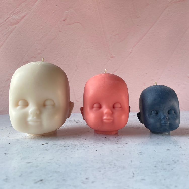 Doll Head Large Off White Candle