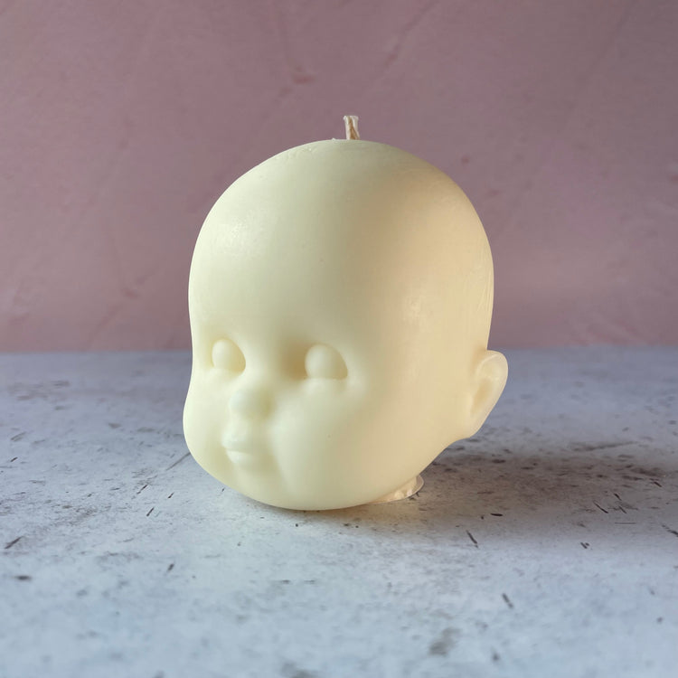 Doll Head Small Off White Candle